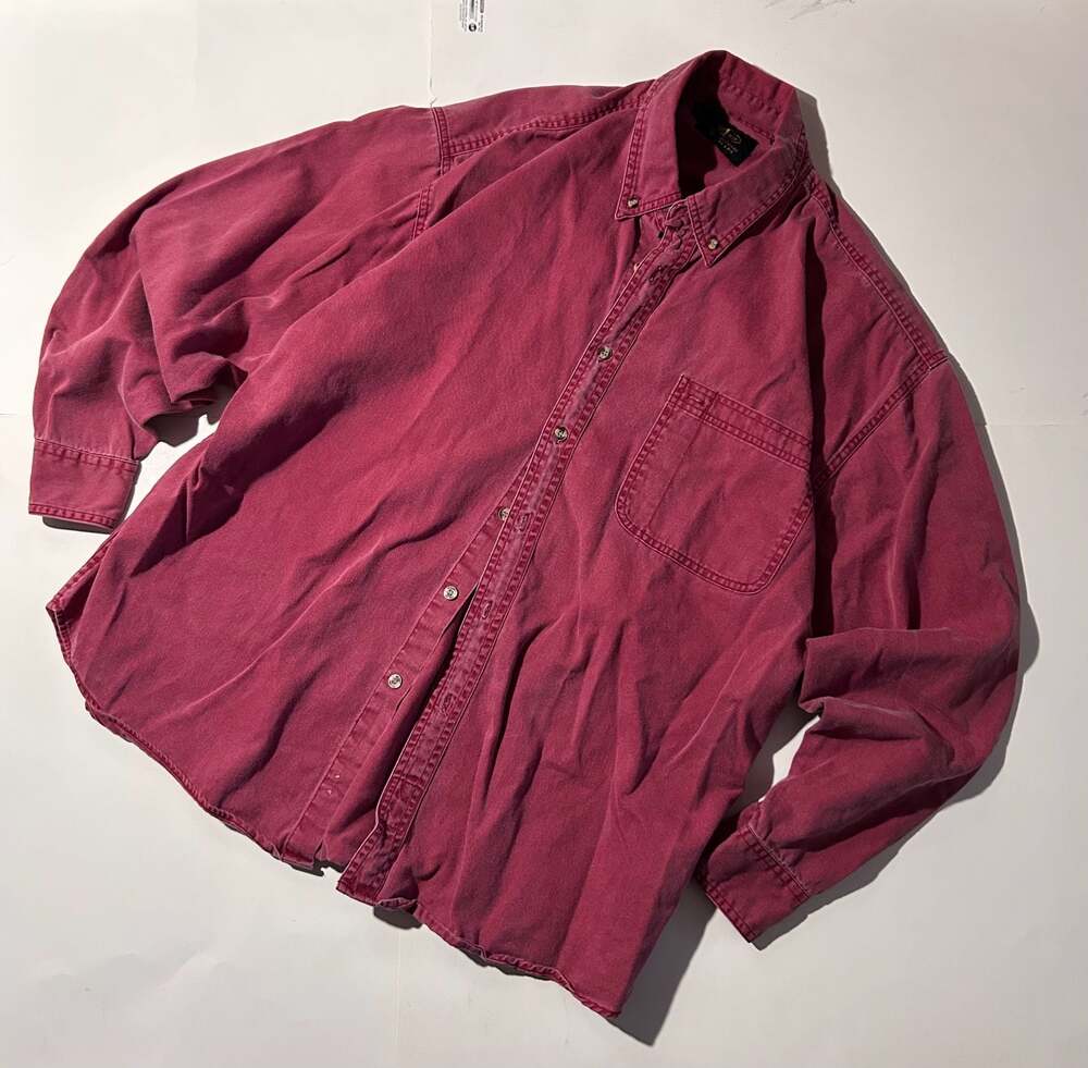 90s Vintage International Denim Men's Button-Down Long Sleeve Shirt, Washed Burg